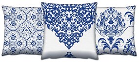 Súprava vzorovaných vankúšov VAPO 3 ks 43x43 cm biela/modrá