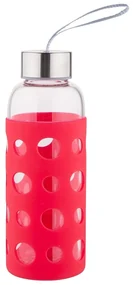 Altom Sklenená fľaša na vodu v silikónovom obale 425 ml, červená
