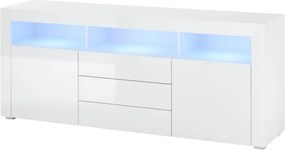 Široká TV skrinka Leeds, biela lesk, s osvetlením