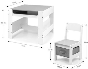 Detský stôl SVEN biely / čierny s dvomi stoličkami