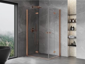 Mexen Mist-F Duo, skladací sprchový kút 120 x 100 cm, priehľadný, brúsená meď - 8A6-120L-100P-65-00