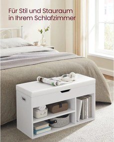 Lavica na topánky s poduškou a 3 priehradkami, biela