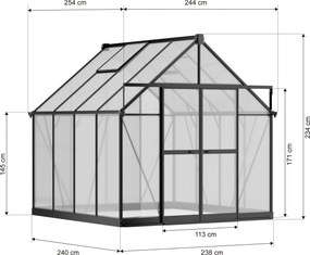 Skleník 234 × 244 × 254 cm, zosilnená konštrukcia, polykarbonát 6 mm