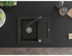 Mexen Enzo, granitový drez 576x465x174 mm, 1-komorový, čierna matná batéria Duero, čierna - zlatá metalíza, 6506-75-671600-70