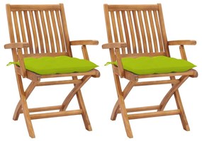 Záhradné stoličky 2 ks, jasnozelené podložky, tíkový masív 3062432