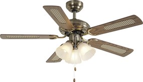 Mosadzný stropný ventilátor s potlačou dreva a ratanom 105 cm s ťahovým spínačom - Mistral Lia