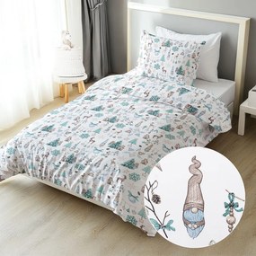 Biante Detské bavlnené posteľné obliečky Sandra SA-662 Modro-zeleno-hnedý vianočný vzor Predĺžené 140x220 a 70x90 cm