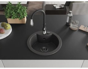 Mexen Diego, 1-komorový granitový drez 488x488x167 mm a drezová batéria Savita, čierna škvrtnitá, 6512-76-672601-70-B
