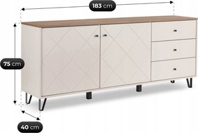 Vintino Komoda CELIA – 183 cm, kašmír/dub Castello