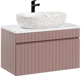 Koupelnová sestava Iconic 80 cm s umyvadlem, skříňkami a zrcadlem růžová/bílá