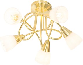 Klasické stropné svietidlo zlaté s opálovým sklom 5-svetlo - Inez