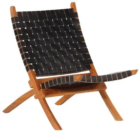 Skladacia relaxačná stolička čierna pravá koža 356377