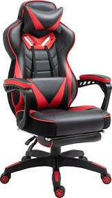 Vinsetto Ergonomická kancelárska stolička, herná stolička, otočná stolička s vysúvateľným podnožím, nastaviteľná opierka chrbta, pena+PU koža+kov, Čie