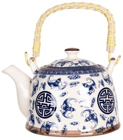 Kanvica na čaj so sitkom a modrými ornamentmi - 18*14*12 cm / 0,8L