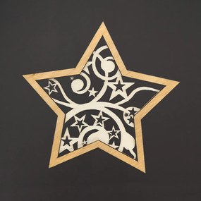 AMADEA Drevená ozdoba hviezda ornament dvojitá, 9 cm, český výrobok