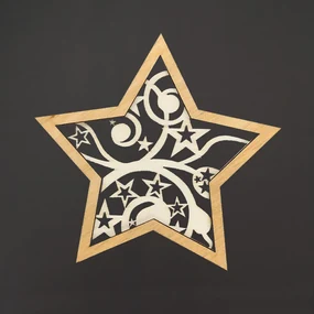 AMADEA Drevená ozdoba hviezda ornament dvojitá, 9 cm, český výrobok