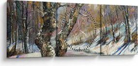 Obraz maľovanej zimnej krajiny (s hodinami) (90x30 cm)