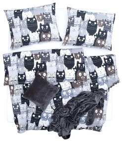 SCANquilt Obliečky KLASIK DESIGN multi cats sivá 140x200 cm + 70x90 cm