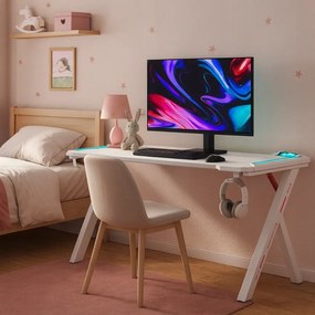 Gamingový stôl s RGB LED podsvietením biely Šírka: 60 cm | Dĺžka: 140 cm