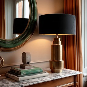 Stolná lampa v štýle Art Deco bronzová so zamatovým tienidlom čierna so zlatom 50 cm - Bruut