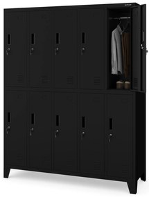 Kovová BHP šatní skriňa s 10 dverami BARTEK 1360 x 1720 x 450 mm, čierna