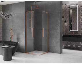 Mexen Velar L Duo, sprchový kút s posuvnými dverami 80 x 80 cm, 8mm číre sklo, medená matná, 871-080-080-02-03-65