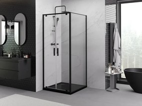 Mexen Exo, výklopná sprchová kabína, dvere 110 cm + bočná stena 110 cm, transparentné sklo, čierna, 8182-110-110-70-00