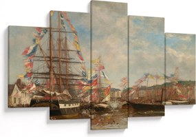 Obraz - Eugène Boudin, Festival in the Harbor of Honfleur, reprodukcia (150x105 cm)