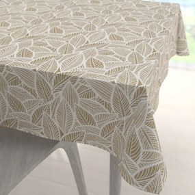 Biante Dekoračný štvorcový obrus Leona LN-168 Biele listy na svetlo hnedom 130x130 cm