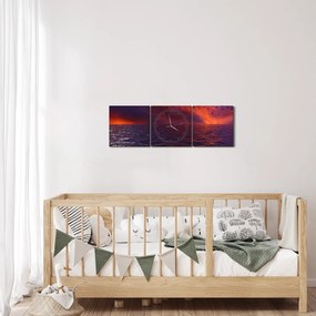 Obraz mora s vtákmi (s hodinami) (90x30 cm)