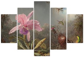 Obraz - Martin Johnson Heade, Cattleya Orchid and Three Hummingbirds, reprodukcia (150x105 cm)