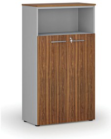 Kombinovaná kancelárska skriňa PRIMO GRAY, dvere na 3 poschodia, 800 x 420 x 1434 mm, sivá/orech