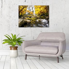 Obraz - Vodopády v jesennej krajine, žlté (70x50 cm)