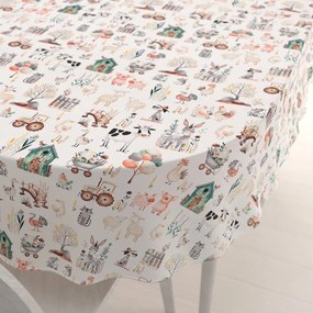 Biante Detský bavlnený oválny obrus Sandra SA-563 Zvieratká na farme na bielom 50x100 cm