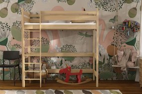 Detská vyvýšená posteľ z masívu borovice TEXAS - 200x90 cm - PRÍRODNÁ BOROVICA