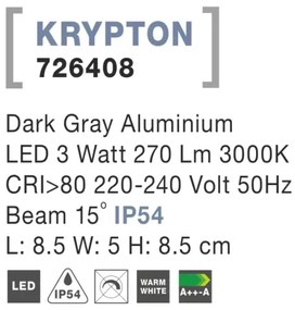 Vonkajšie LED svietidlo Krypton B 85 tmavo sivé