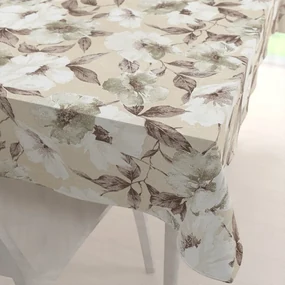Biante Dekoračný obdĺžnikový obrus Porto PRT-011 Hnedo-biele kvety na béžovom 120x180 cm
