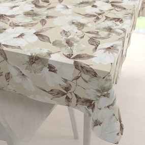 Biante Dekoračný obdĺžnikový obrus Porto PRT-011 Hnedo-biele kvety na béžovom 130x220 cm