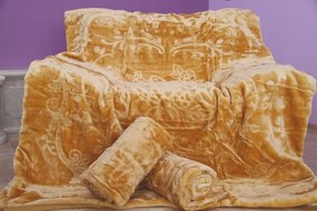 Mäkká deka zlatej farby na  posteľ i gauč