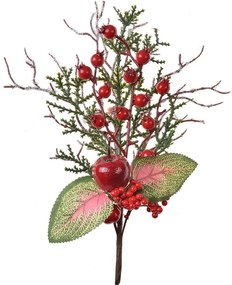 Dekorácia zápich vianočná vetvička so šípkami a jabĺčkom - 16*6*37 cm