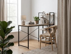 Písací stôl s regálom LOFTY 120x60 cm, čierny / dekor dub