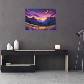 Sklenený obraz - Fialová krajina (70x50 cm)