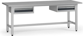 Výškovo nastaviteľný dielenský stôl G5, 2100 x 750 x 800-1000 mm, 2x kontajner, 2 zásuvky, grafit