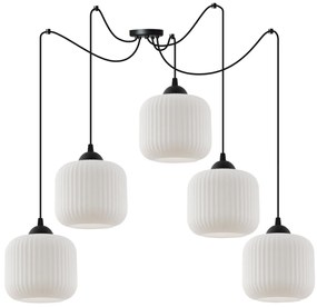 Závesné svietidlo Riffle Spider, 5x biele sklenené tienidlo, b