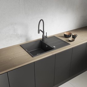 Laveo Wolin, 1-komorový granitový drez 780x480x185 mm, čierna škvrnitá, LAV-SPW_711T