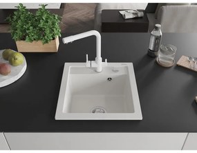 Mexen Vito, 1-komorový granitový drez 520x490x210 mm, biela batéria Duero, biela, 6503-20-671600-20
