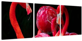 Obraz červených plameniakov (s hodinami) (90x30 cm)