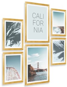 Gario Sada plagátov Pláže v Californii - 6 dielna Farba rámu: Zlatá, Veľkosť: 85 x 92 cm