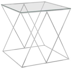 Konferenčný stolík strieborný 55x55x55 cm nerezová oceľ a sklo