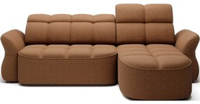 Žltá/hnedá zamatová rozkladacia/s úložným priestorom rohová pohovka (pravý roh/s leňoškou) Beneth – ELTAP